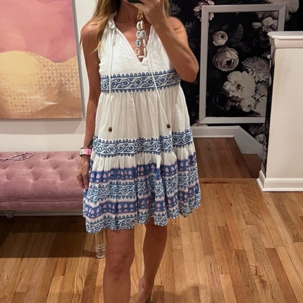 Oliphant White and Blue Mini Dress